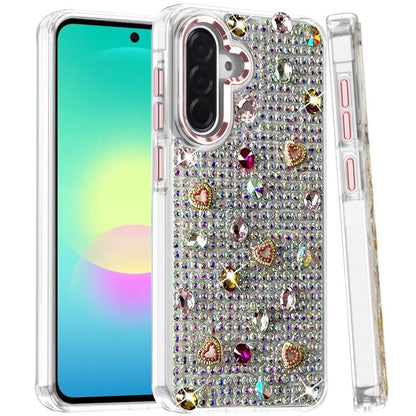 Phone Case for Samsung Galaxy A27 Chrome Fashion Hybrid Bling Diamond Heart Rhinestone Decorative Stones Sparkling Embellished Design Cover
