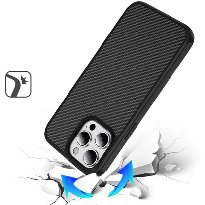 For Apple iPhone 13 Pro Max Carbon Fiber Design with Magnetic HQ 2.0mm Thick Hybrid Shockproof Rubber Hard PC Case Cover Black