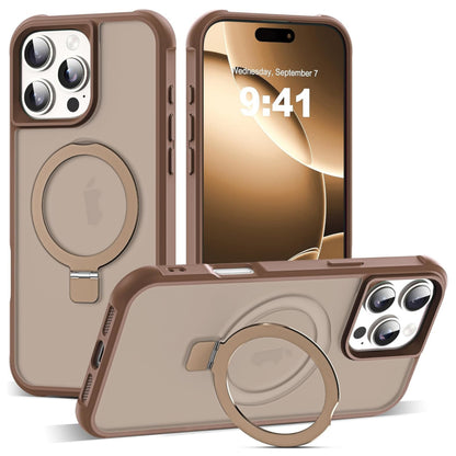 For Apple iPhone 16 (6.1") Translucent Matte Finish, MagSafe Compatible, Built-in Ring Stand, Shockproof Protective Back Case Cover