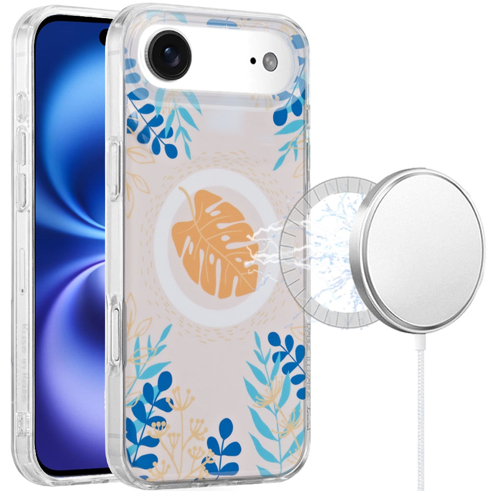 For Apple iPhone 17 Pro Max Stylish Pattern Fashion IMD Printed Design TPU Double Layer Slim Shockproof with Magnetic Back Case Cover Tropical Flowers