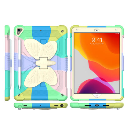 Tablet Case for Apple iPad 9th 8th 7th Gen (10.2 inch) Butterfly Kickstand Hybrid 3D Design Heavy Duty Shockproff Kids Rubber Shock Absorbing Reinforced Corners Cover Green