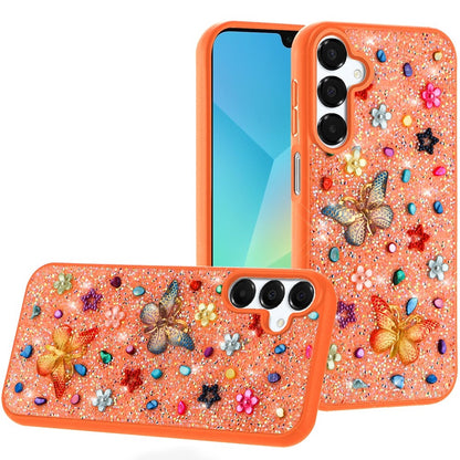 Phone Case for Samsung Galaxy A16 5G 3D Butterfly Diamond Bling Glitter Shockproof Stylish Protective Luxury Hybrid Sparkly Durable Grip Design Cover Cosmic Orange