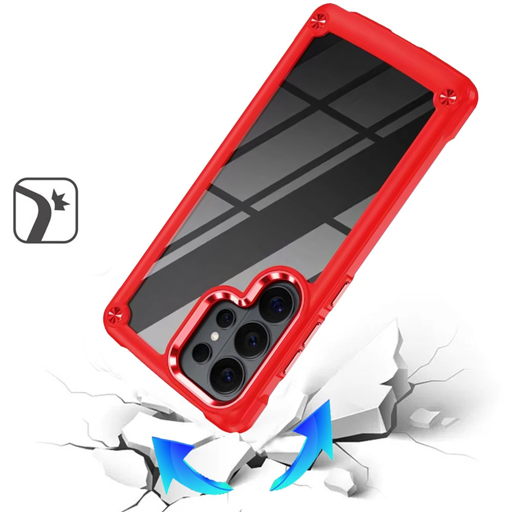 For Samsung Galaxy S26 Ultra Hybrid Transparent Rubber with Metal Buttons & Camera Edges Hard TPU Corner Frame Bumper Case Cover
