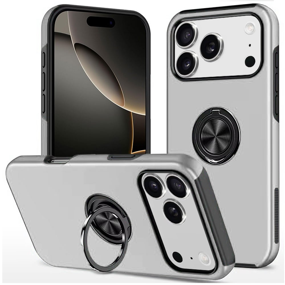 For Apple iPhone 17 Pro Max (6.9") Hybrid 360 Degree Rotatable Metal Invisible Ring Stand Holder Slim Fit Magnetic Car Mount Shockproof Case Cover
