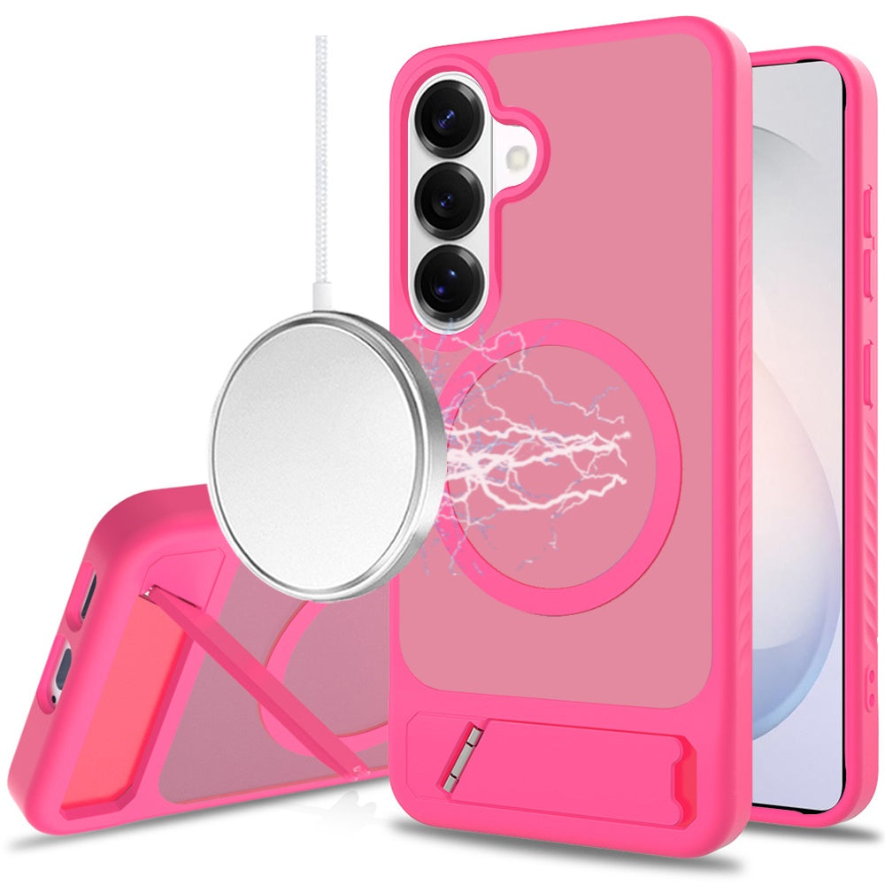 Phone Case for Samsung Galaxy S26 FE /Fan Edition Matte Magnetic Metal Kickstand Shockproof Grip Anti Slip Durable Protective Heavy Duty Hybrid Cover Pink