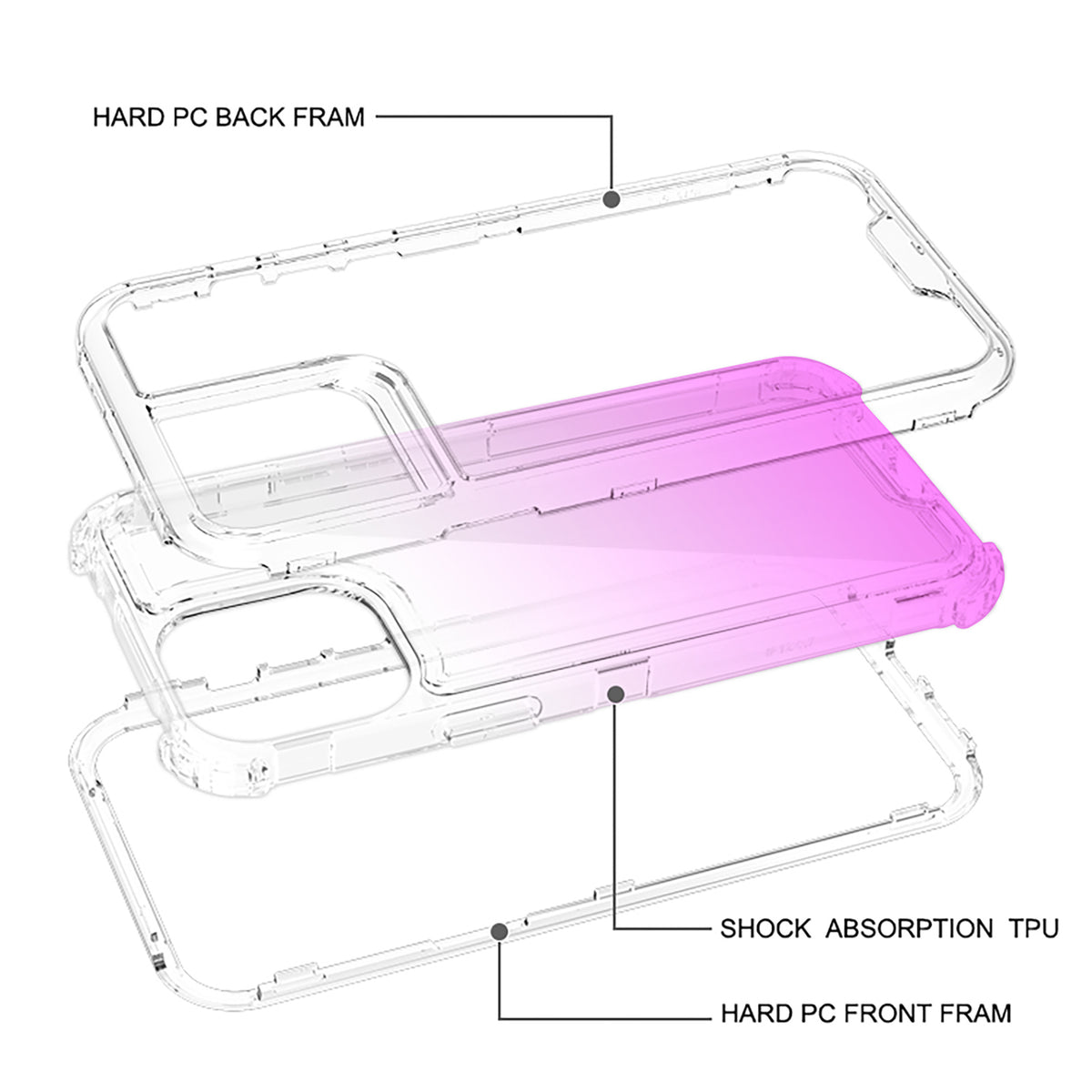 For Apple iPhone 16e Hybrid 3-in-1 Clear Case - Two-Tone Transparent Shockproof TPU + Hard Protective Frame Case Cover