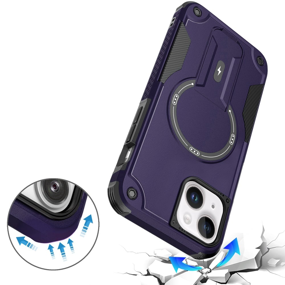 Phone Case for iPhone 15 Plus Magnetic Kickstand Rugged Shockproof Armor Grip Anti Slip Heavy Duty Protective Matte Stand Hybrid Cover Purple