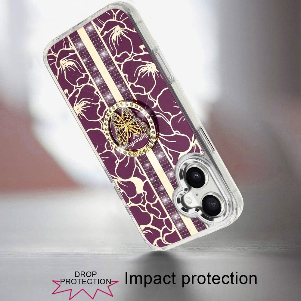 Floral Butterfly Ring Stand Glitter Bling Shockproof Hybrid Luxury Fashion Protective Anti Slip Durable Grip