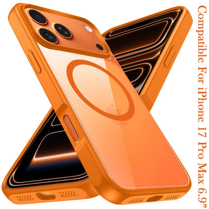 Phone Case for Apple iPhone 17 Pro Max (6.9") Transparent Magnetic HQ Shockproof Hybrid 2.0mm Thick AntiSlip Grip Drop Protection Rugged Clear Durable Impact Cover Cosmic Orange