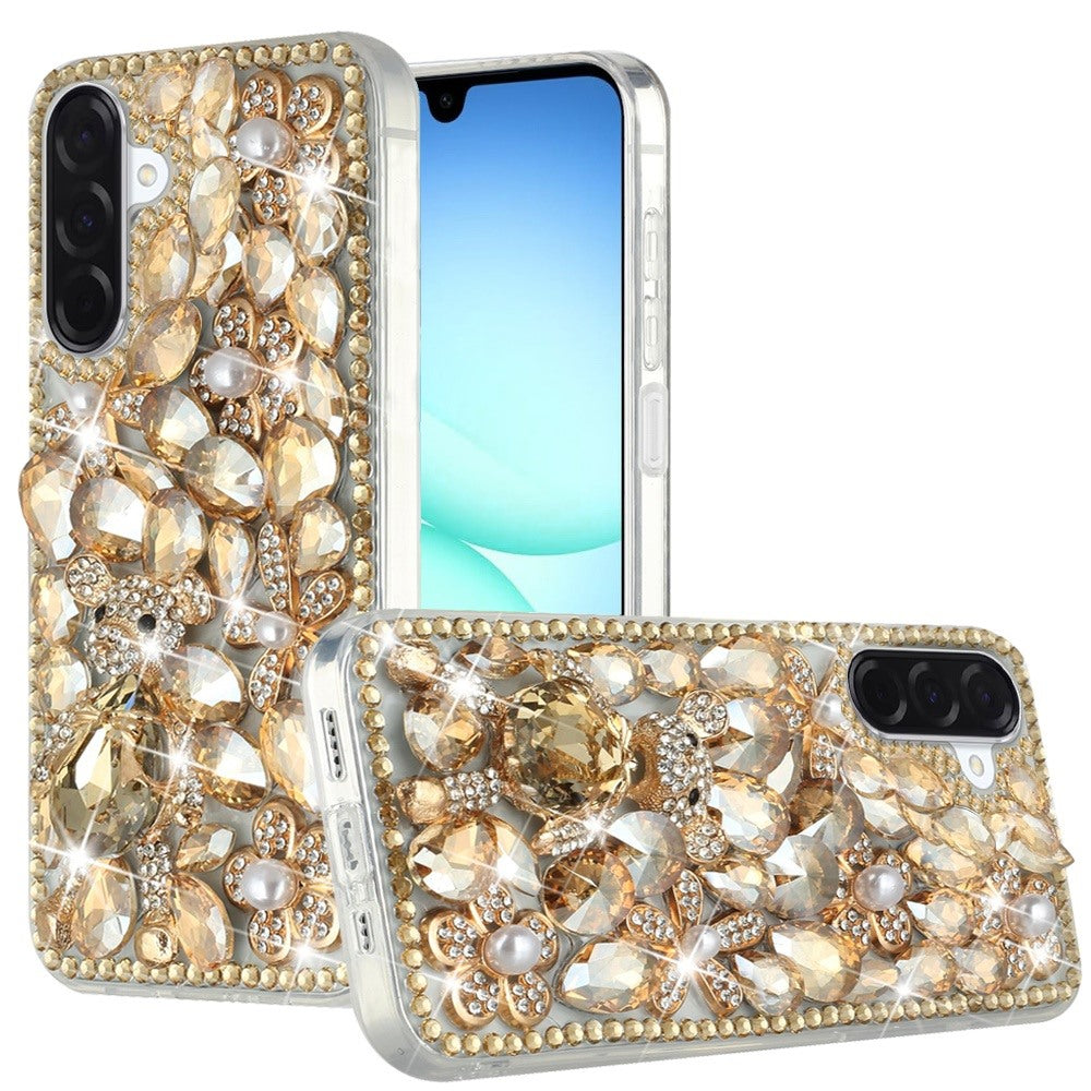 Phone Case for Samsung Galaxy A17 5G Luxury Full Diamond Glitter 3D Floral Ornament Hybrid Shockproof Stylish Rhinestone Designer Protective Elegant Cover