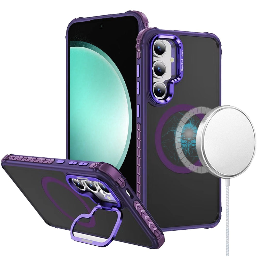 For Samsung Galaxy S23 FE /Fan Edition Hybrid Metal Camera Stand Ring Sturdy, Compatible with MagSafe, Matte Hard TPU Colorful Edge Case Cover