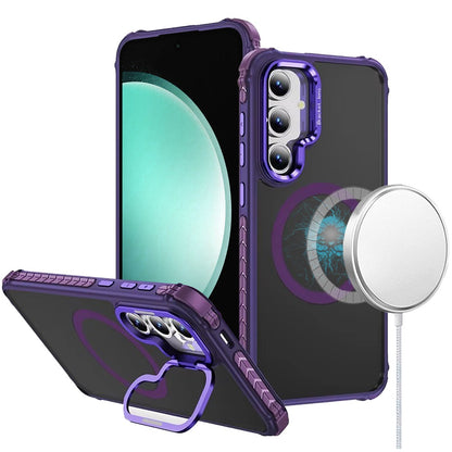 For Samsung Galaxy S23 FE /Fan Edition Hybrid Metal Camera Stand Ring Sturdy, Compatible with MagSafe, Matte Hard TPU Colorful Edge Case Cover