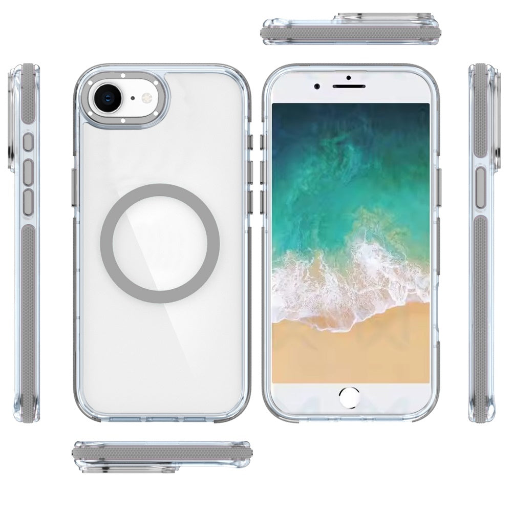 For Apple iPhone 16e Transparent Back with Colorful Frame, Strong Magnetic Circle, MagSafe Compatible, Slim Shockproof Protection Case Cover