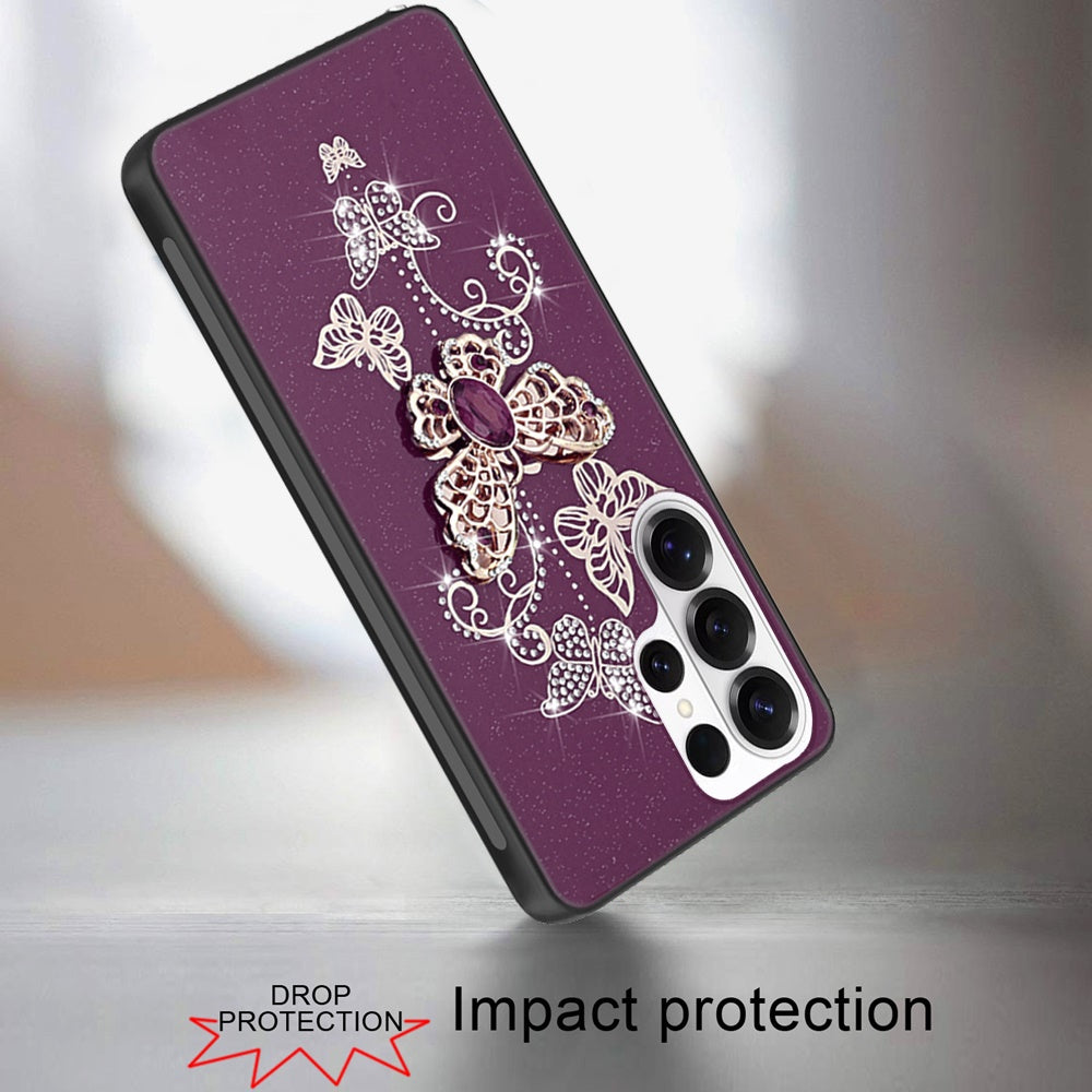 Phone Case for Samsung Galaxy S26 Ultra Diamond Glitter 3D Butterfly Engraved Luxury Bling Hybrid Shockproof Chrome Edge Protective Durable Grip Cover Purple