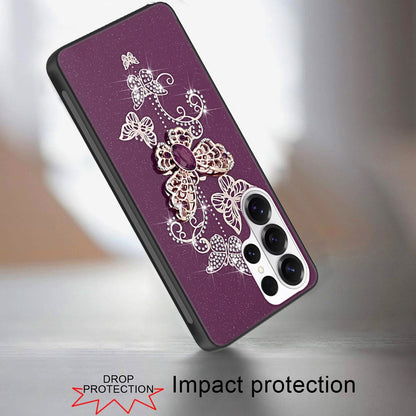 Phone Case for Samsung Galaxy S26 Ultra Diamond Glitter 3D Butterfly Engraved Luxury Bling Hybrid Shockproof Chrome Edge Protective Durable Grip Cover Purple
