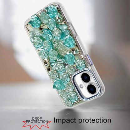 For Apple iPhone 17 (6.3") Muti-Color Floral Fashion Bling Crystal 3D Full Diamonds Stones Sparkle Rhinestone Glitter Hybrid Case Cover