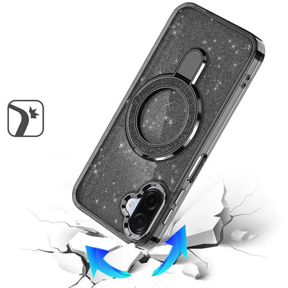 Phone Case for Samsung Galaxy A08 4G, A07 5G, A07 4G Transparent Glitter Bling Magnetic Ring Stand Shockproof Anti Slip Rotating Grip Protective Hybrid Durable Armor Cover