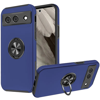For Google Pixel 7A Hybrid 360 Degree Rotatable Metal Invisible Ring Stand Holder Slim Fit Magnetic Car Mount Shockproof Case Cover Black