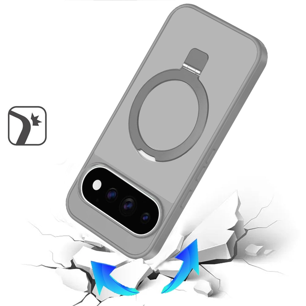 Phone Case for Google Pixel 11 Pro XL Magnetic Ring Stand Full Rotation Matte Shockproof Grip Anti Slip Durable Camera Protection Hybrid Cover