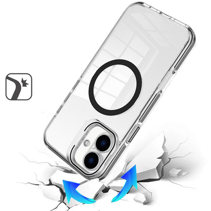 For Apple iPhone 17 (6.3") Built-in Camera Kick-Stand, Compatible with MagSafe, Transparent Colorful Edged Tough Hybrid TPU Case Cover Black