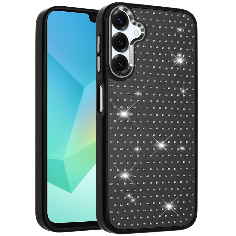 For Samsung Galaxy A16 5G Bling Diamond Metallic, Full Sparkle Chrome Edged Hybrid Protective Shockproof Case Cover