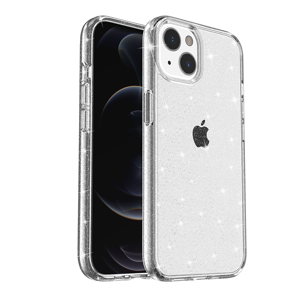 For Apple iPhone 12 Pro Max Transparent Glitter Shiny Sparkle Bling TPU Rubber Hard Back Hybrid Frame Shockproof Case Cover Clear