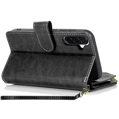 For Samsung Galaxy A37 Leather Wallet Case with Zipper, 9 Card Slots, Cash Pocket, Stand & Strap, Clutch Pouch Design Case Cover Black