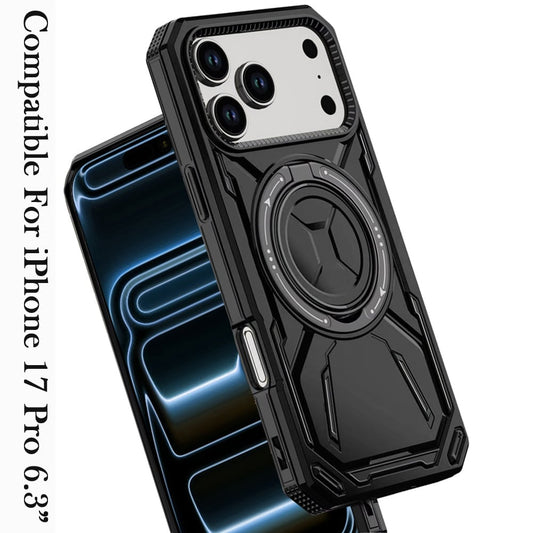 For Apple iPhone 17 Pro (6.3") Hybrid Magnetic Ring and 360° Rotational Kickstand with MagSafe Compatible, Military Grade Drop Protection Case Cover