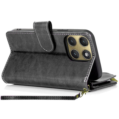 Phone Case for Motorola Edge 2026 Luxury Leather Wallet Card Holder Zipper Pocket Money Storage Protective Grip Design with Strap Cover