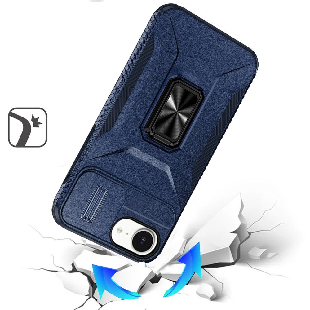 For Apple iPhone 16e Case, Camera Cover with Magnetic Rotation Ring Stand, Military Grade Hybrid Hard TPU Shockproof Case Cover