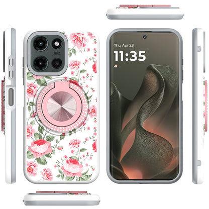 For Motorola Edge 2025 Pattern Design Hybrid with Invisible Ring Stand & Magnetic Back, Shockproof Protective Grip Case Cover