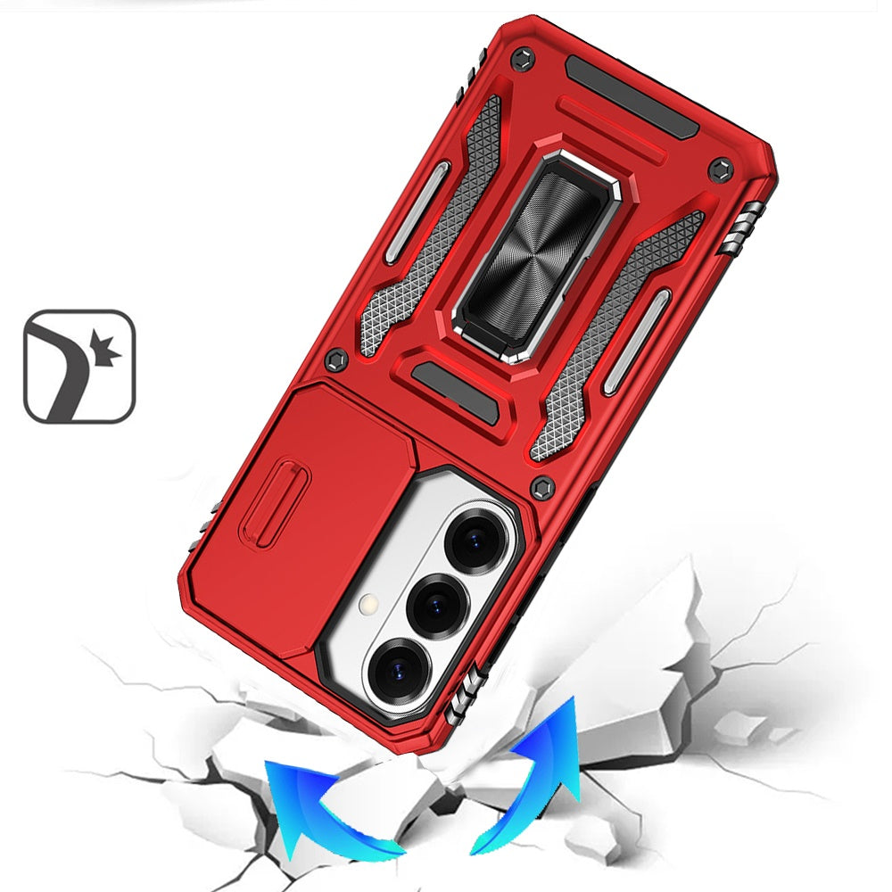 Phone Case for Samsung Galaxy S26 FE /Fan Edition Tough Metal Ring Shockproof Sliding Camera Window Hybrid Armor Rugged Anti Slip Heavy Duty Grip Cover