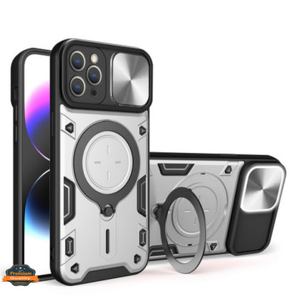 For Apple iPhone 16e /iPhone SE4 Hybrid Shockproof with Magnetic Ring Stand, Compatible with Magsafe & Sliding Camera Lens Protector Case Cover