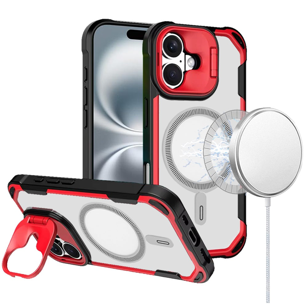 For Apple iPhone 16 (6.1") Magnetic Circle Hybrid with Camera Stand, Compatible with MagSafe, Shockproof Protective Case Cover