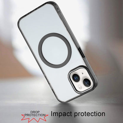 For Apple iPhone 14 Pro Transparent Back Hybrid Case - Magnetic Circle, Color Frame, Metal Buttons, MagSafe Compatible Case Cover Black
