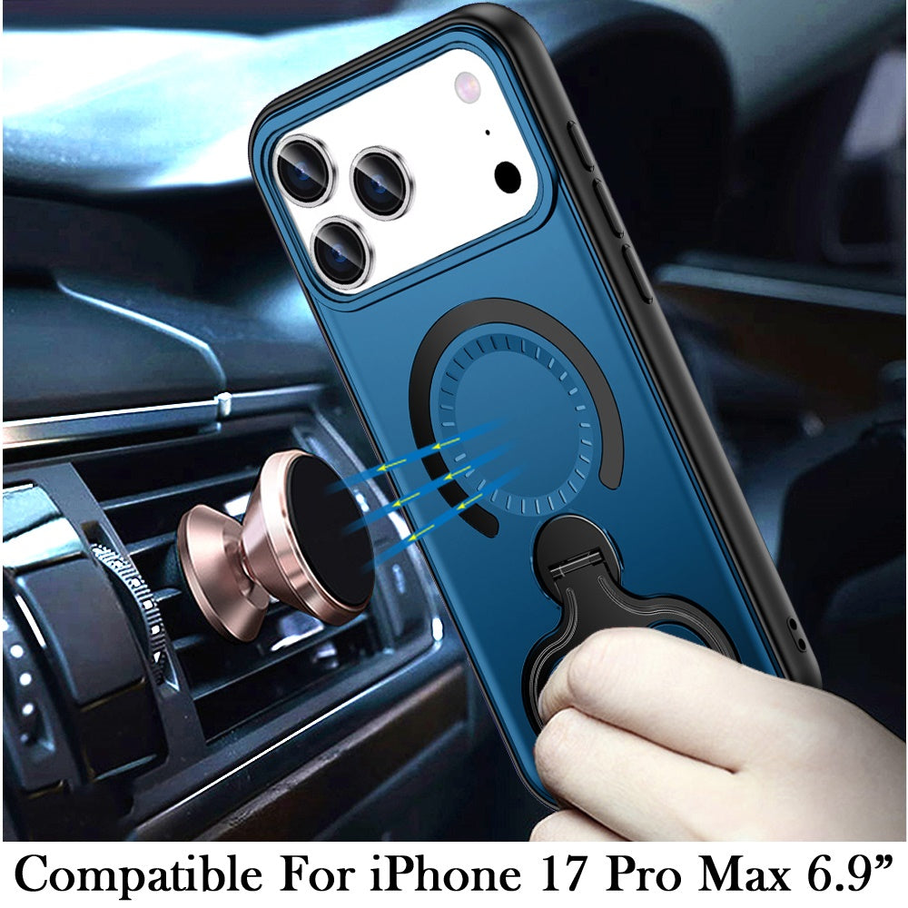 For Apple iPhone 17 Pro Max (6.9") Hybrid with Invisible 2 Hole Ring Stand Magnetic back Car Mount Friendly Protector Case Cover