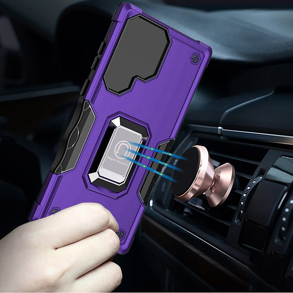 For Samsung Galaxy S24 Hybrid Stand Magnetic Ring Holder Kickstand Heavy Duty Rugged Drop Silicone & Hard PC Shockproof Case Cover Dark Purple