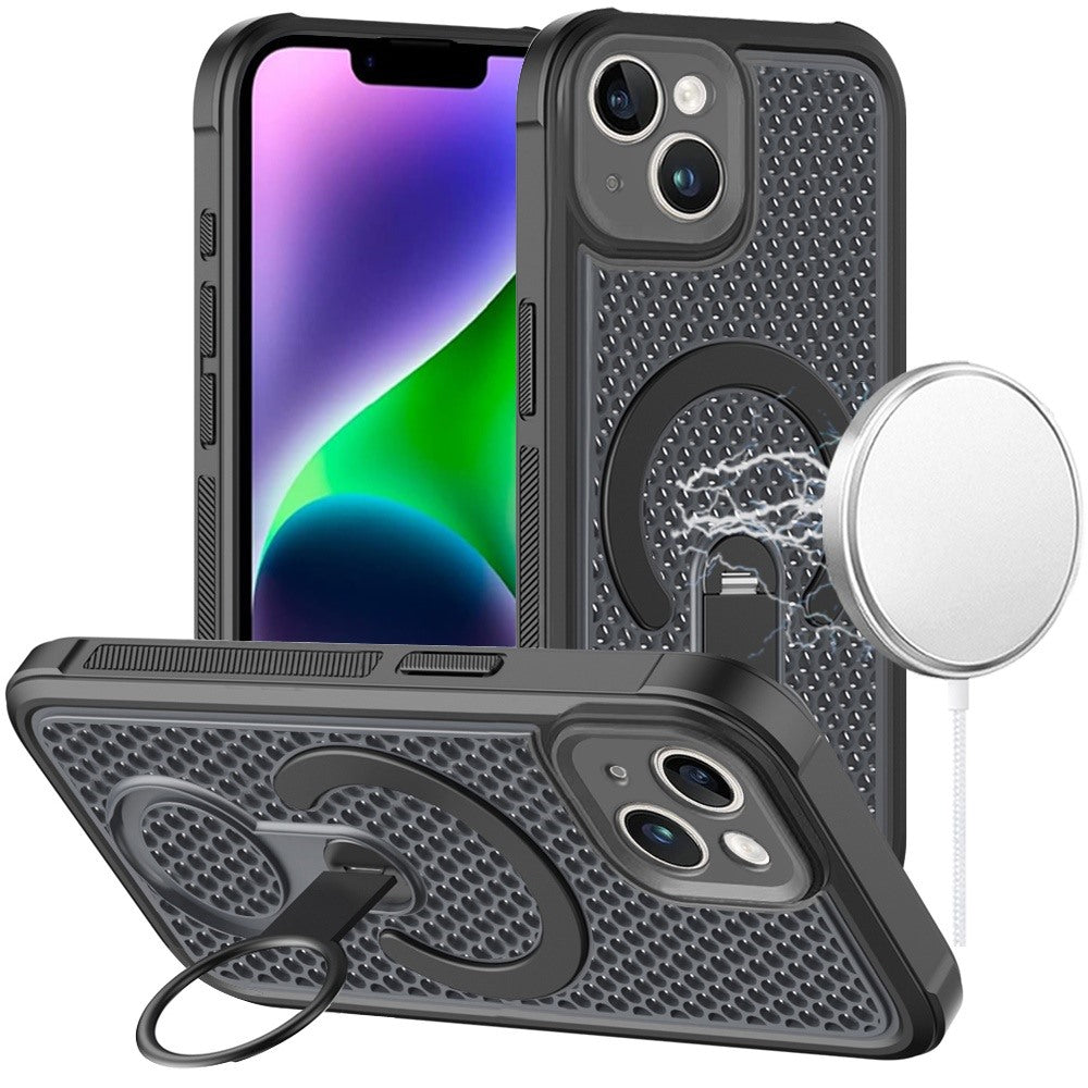 Phone Case for iPhone 14/13 (6.1") Magnetic Honeycomb Hybrid Rugged Armor Ring Kickstand Dual Layer Shock Absorbing Hard PC Soft TPU Cover
