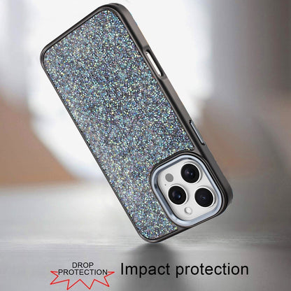 For iPhone 16 Pro Max (6.9") Crystal Sparkle Diamond Glass Full Mini Glitter Bling Frame TPU Hybrid Protective Case Cover