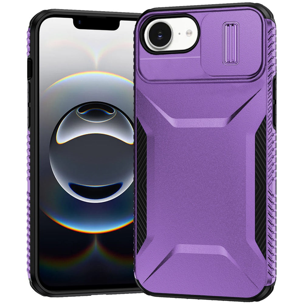 For Apple iPhone 16e Slim Fit Shockproof Hybrid with Slide Camera Window Covering, Rugged Tpu Silicone Hard PC Bumper Case Cover