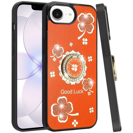Phone Case for Apple iPhone 17E /16E Diamond 3D Fashion Floral Glitter Engraved Luxury Bling Hybrid Shockproof Chrome Edge Protective Grip Cover Good Luck Floral Cosmic Orange