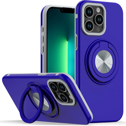 For Apple iPhone 13 Pro Metal Matte Hybrid with Invisible Rotational Ring Stand, Car Mount Friendly, Military Grade Slim Fit Sturdy Case Cover Blue