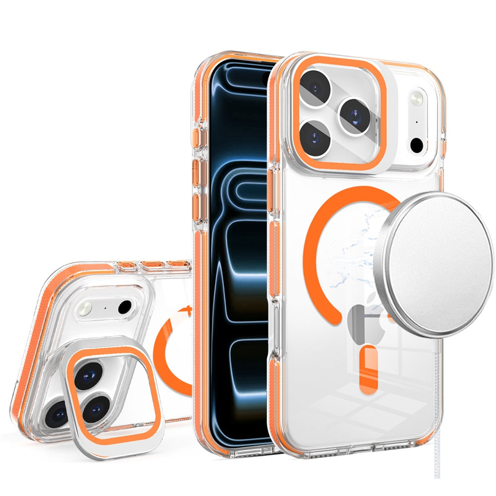Phone Case for Apple iPhone 17 Pro Magnetic Transparent Tough Hybrid Camera Guard Stand Shockproof Color Edge Rugged Grip Durable Cover Cosmic Orange