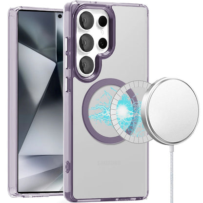 For Samsung Galaxy S23 Ultra Transparent Back Hybrid Case - Magnetic Circle, Color Frame, Metal Buttons, MagSafe Compatible Case Cover
