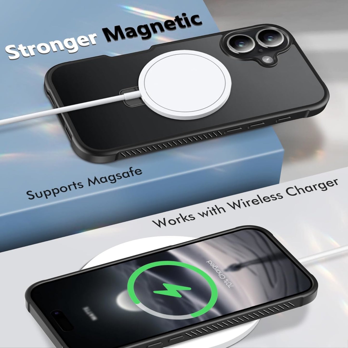 For Apple iPhone 16 (6.1") Ring Holder Case, Military-Grade Shockproof Protective Cover with Magnetic Kickstand [Compatible with Magsafe] Case Cover