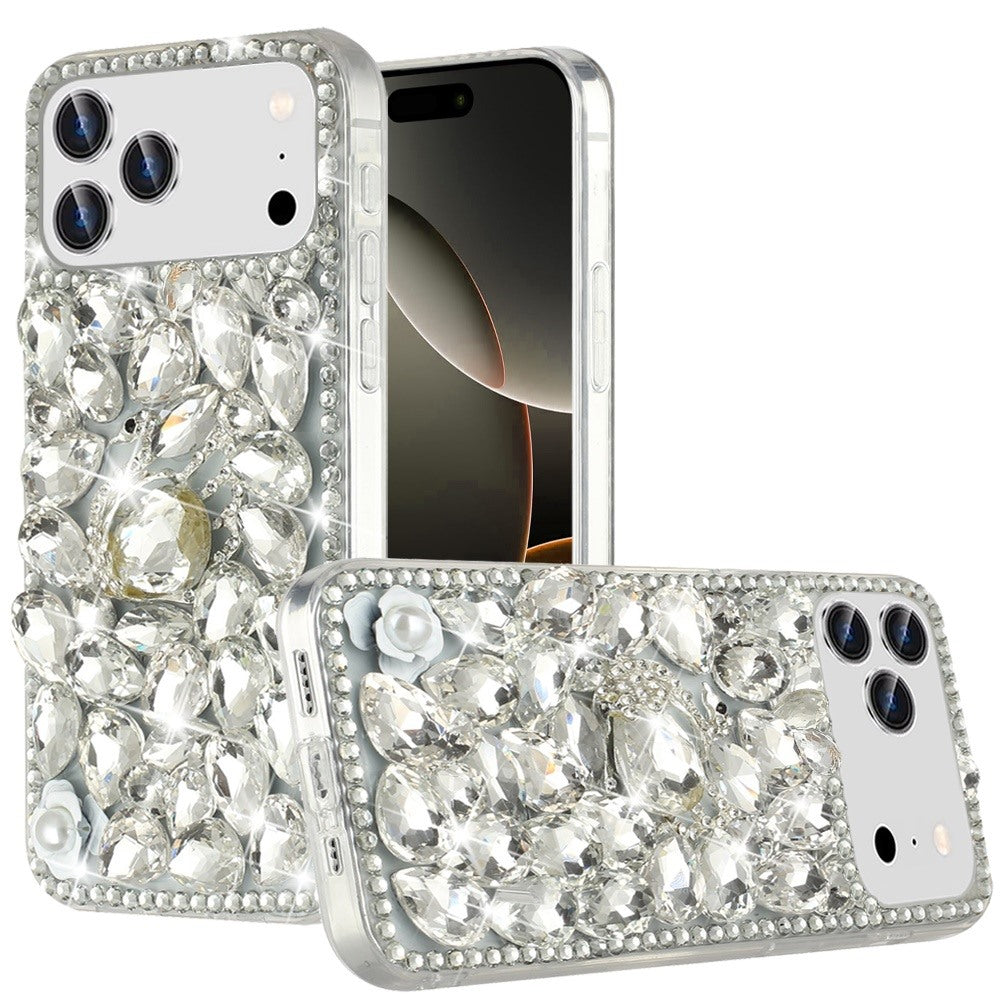 For Apple iPhone 17 Pro Max (6.9") Bling Crystal 3D Full Diamonds Luxury Sparkle Rhinestone Hybrid Protective Case Cover