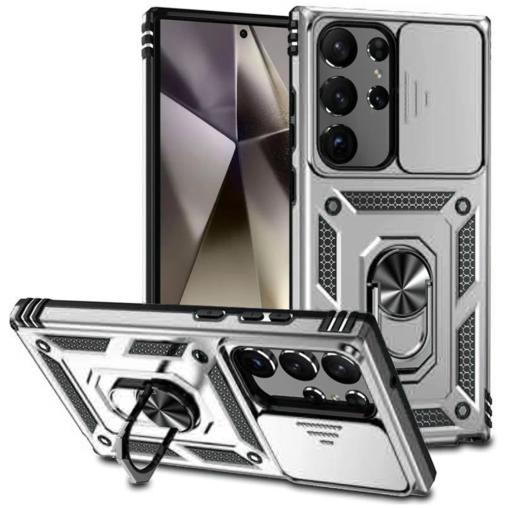 For Samsung Galaxy S25 Ultra Hybrid Ring Shockproof with 360° Rotate Ring Kickstand, Camera Lens Protection, Soft Edge Bumper Case Cover