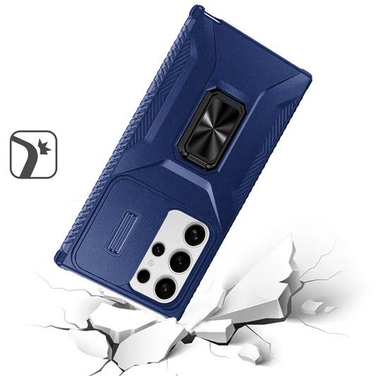 Phone Case for Samsung Galaxy S22 Ultra Magnetic Ring Stand Camera Protection Shockproof Heavy Duty Kickstand Rugged Grip Anti Scratch Hybrid Cover Blue