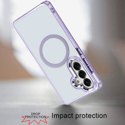 For Samsung Galaxy S25 FE /S25 Fan Edition Transparent Back Hybrid Case - Magnetic Circle, Color Frame, Metal Buttons, MagSafe Compatible Case Cover