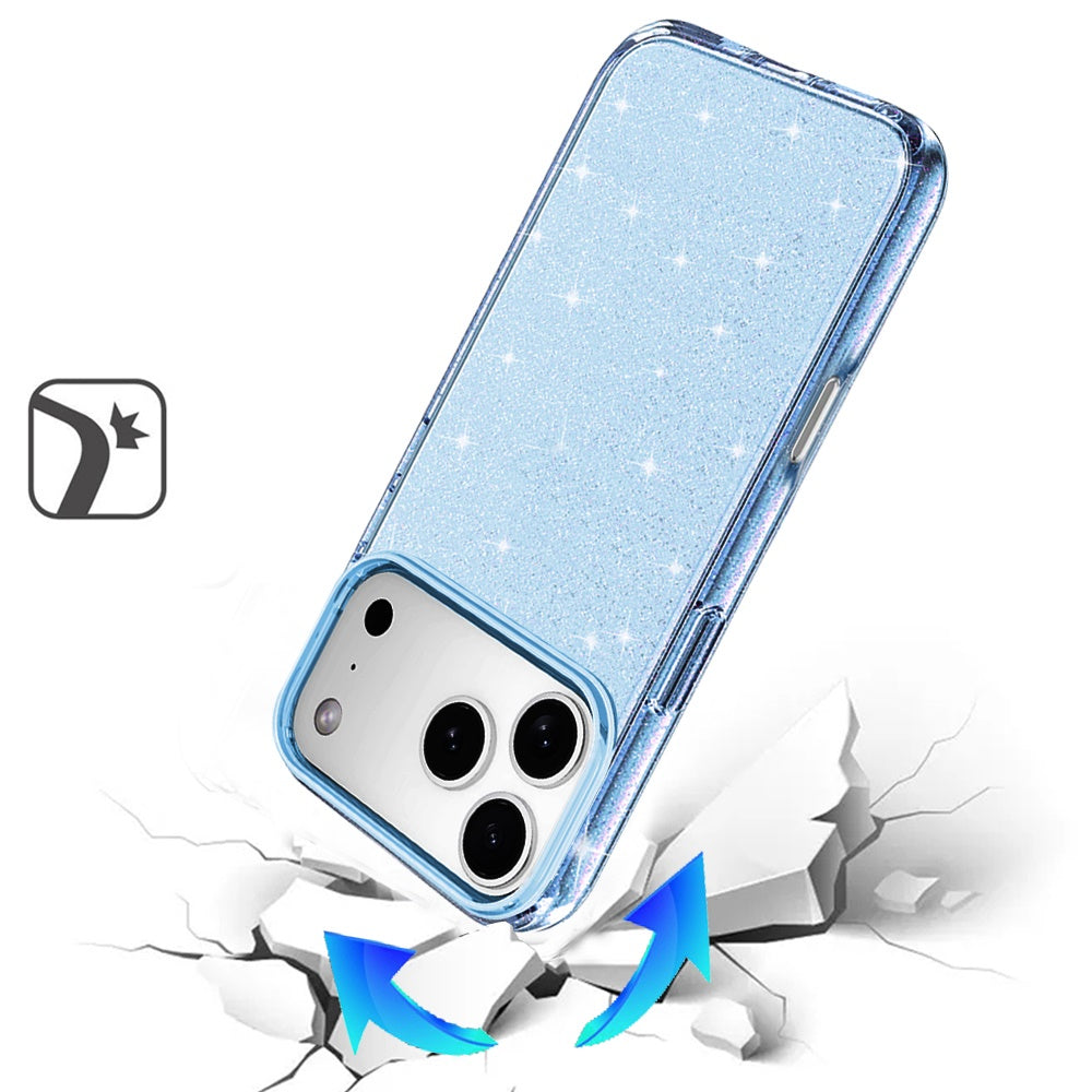 Phone Case for Apple iPhone 18 Pro/ 17 Pro Glitter Transparent Shockproof Thick Clear Hybrid Slim Fit Heavy Duty 3mm TPU Protective Bumper Cover Blue